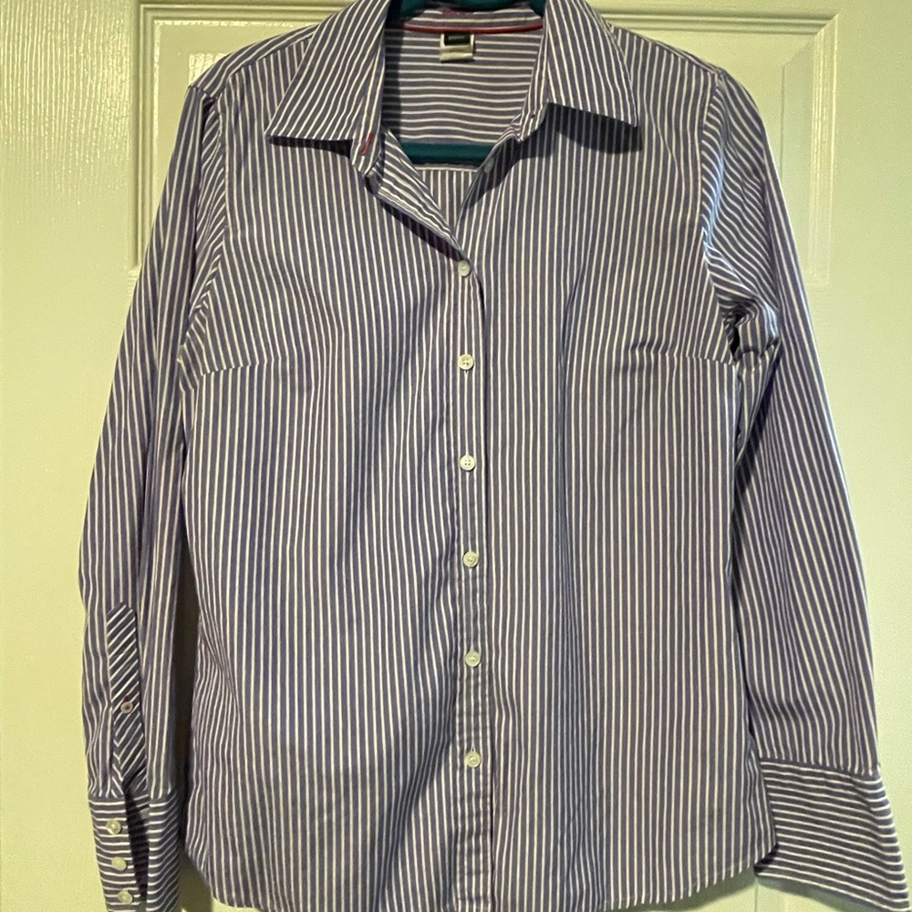 J. Crew Men's Blue and White Striped button down Shirt